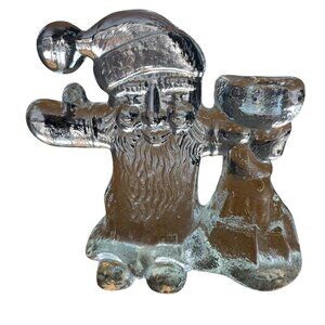 Vintage Crystal Santa Claus With Bag of Gifts Candle Holder
